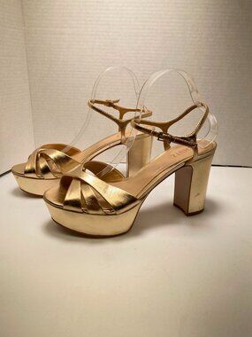 Schutz Women's Keefa Golden Strap Platform Heel Sandals